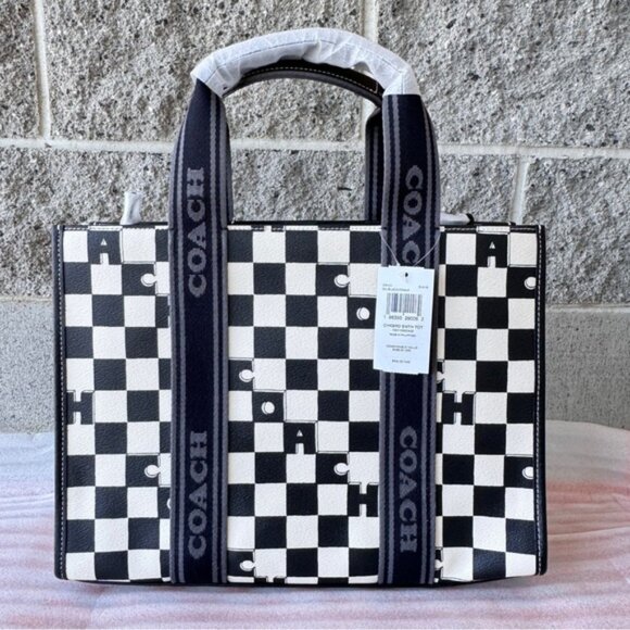 Coach Smith Tote With Checkerboard Print SilverBlackChalk CR101 - Picture 1 of 4